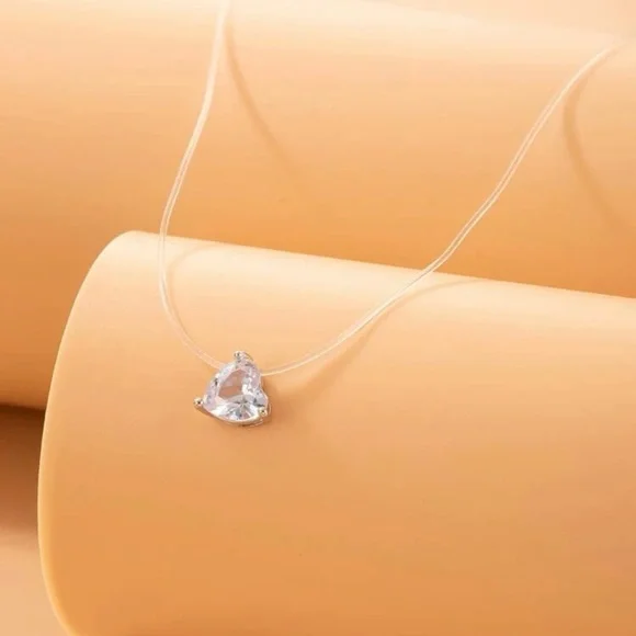 Cubic Zirconia Heart Charm Necklace - Picture 2 of 5